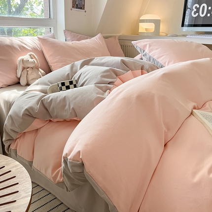 91家纺网 家纺一手货源 找家纺 （总）米粒  2024新款纯色简约双拼磨毛四件套