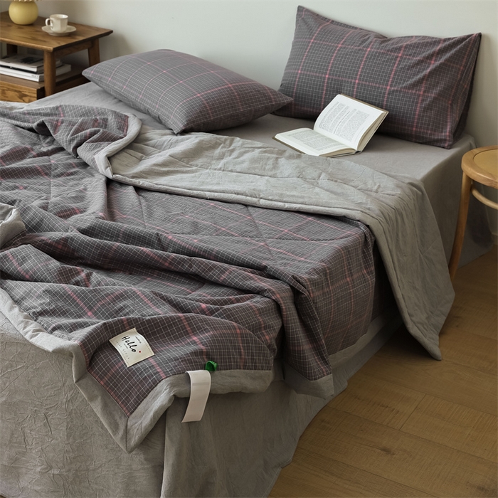 91家纺网 家纺一手货源 找家纺 【直播爆款】24新品A类抗菌全棉色织水洗棉夏被四件套夏凉被空调被-广岛-灰
