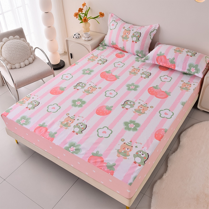 91家纺网 家纺一手货源 找家纺 床笠人家 2025新款全棉印花防水床笠防水隔尿透气-印花防水床笠 亲密伙伴