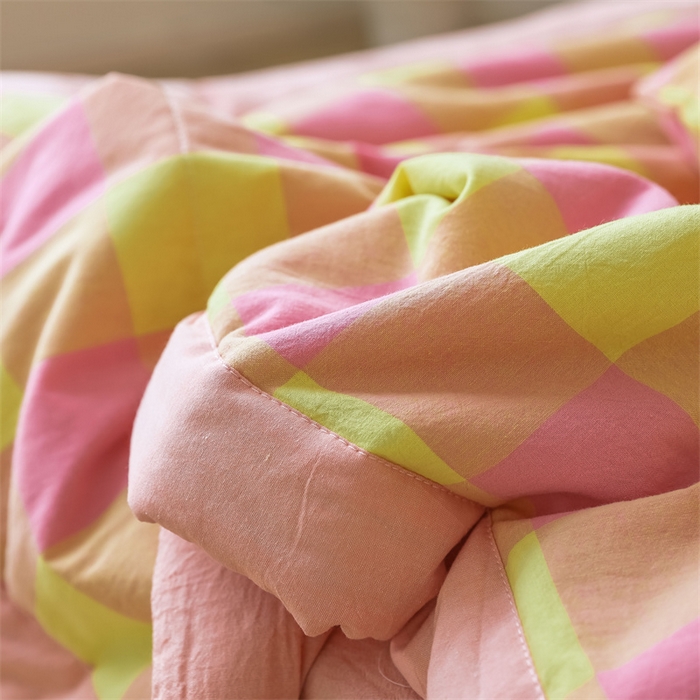 91家纺网 家纺一手货源 找家纺 【直播爆款】24新品A类抗菌全棉色织水洗棉夏被四件套夏凉被空调被-粉黄六分格