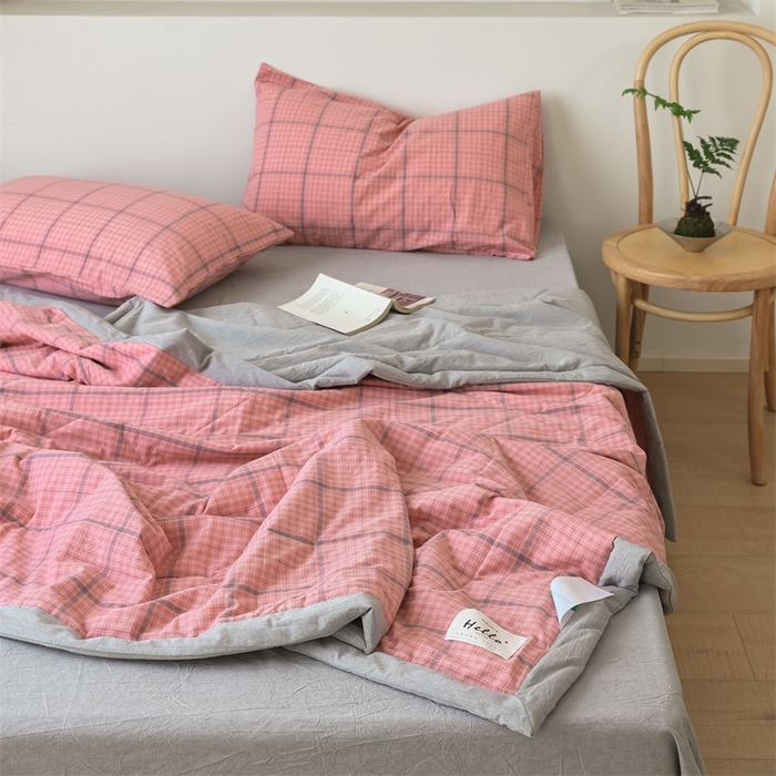 91家纺网 家纺一手货源 找家纺 【直播爆款】24新品A类抗菌全棉色织水洗棉夏被四件套夏凉被空调被-广岛-粉