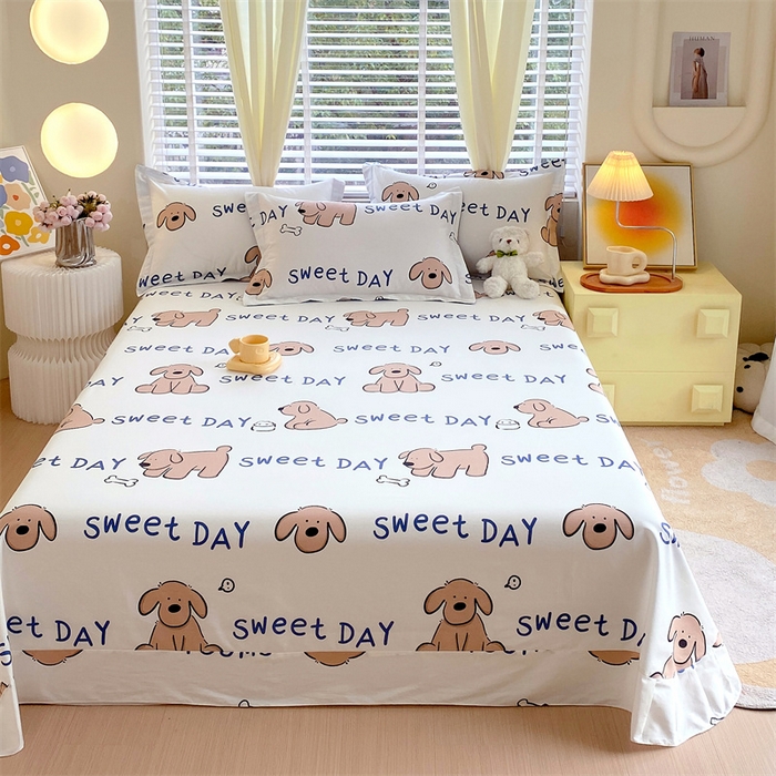 91家纺网 家纺一手货源 找家纺 宝齐莱家纺 2024新款13372全棉印花四件套单品系列-床单 奶糖