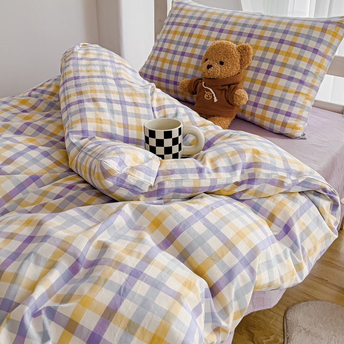 91家纺网 家纺一手货源 找家纺 久典家居 2024新款A类全棉学生款三件套 彩虹紫