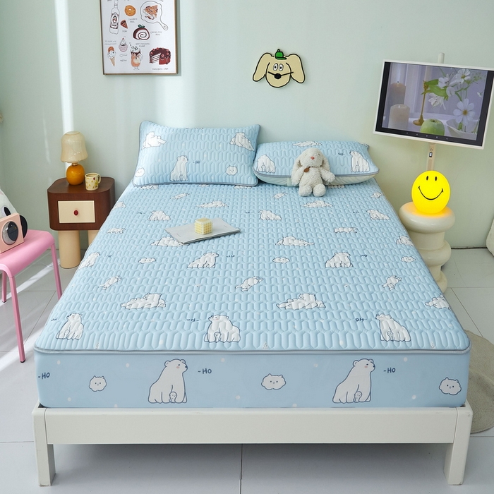 91家纺网 家纺一手货源 找家纺 LIFE.丽芙 2024年新品0.4乳胶凉席加厚床笠款三件套图片一 北极熊-蓝