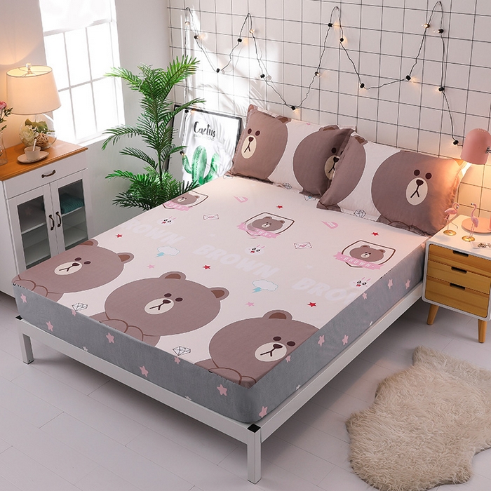 91家纺网 家纺一手货源 找家纺 床笠人家 2025新款全棉印花防水床笠防水隔尿透气-印花防水床笠 萌宠熊宝