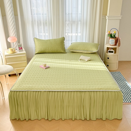 91家纺网 家纺一手货源 找家纺 伊人坊 2024新款A类凉感丝乳胶凉席床裙款床席 抹茶绿