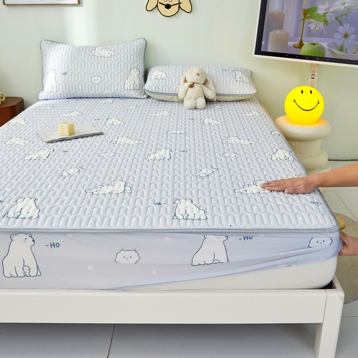 91家纺网 家纺一手货源 找家纺 LIFE.丽芙 2024年新品0.4乳胶凉席加厚床笠款三件套图片一 北极熊-灰