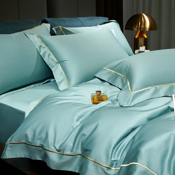 91家纺网 家纺一手货源 找家纺 榻尚家居 2024新款亲肤舒适海岛棉四件套--魅 魅-湖绿