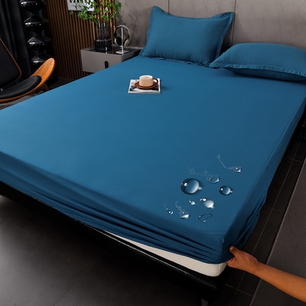 91家纺网 家纺一手货源 找家纺 床笠人家 2025新款全棉纯色防水床笠防水隔尿透气-纯色防水床笠 蓝色