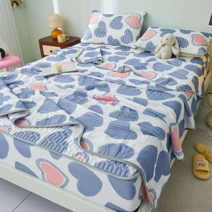 LIFE.丽芙 2024年新品0.4乳胶凉席加厚床笠款三件套+凉感丝夏被可组合四件套-图片一 爱心满满