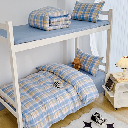 91家纺网 家纺一手货源 找家纺 久典家居 2024新款A类全棉学生款三件套 昭华蓝