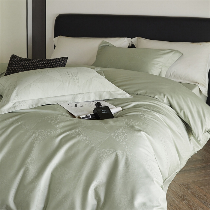 91家纺网 家纺一手货源 找家纺 梦享生活家居 2024新款100支贡缎提花四件套 格林-绿