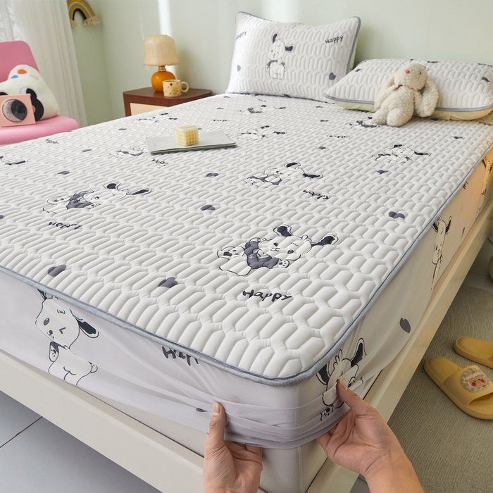 91家纺网 家纺一手货源 找家纺 LIFE.丽芙 2024年新品0.4乳胶凉席加厚床笠款三件套图片一 爱心狗