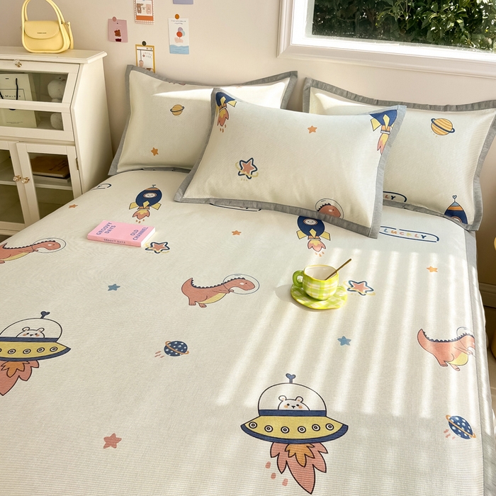 91家纺网 家纺一手货源 找家纺 懒猫家纺 2024新款250D数码印花宽边圆网冰丝席 恐龙时代