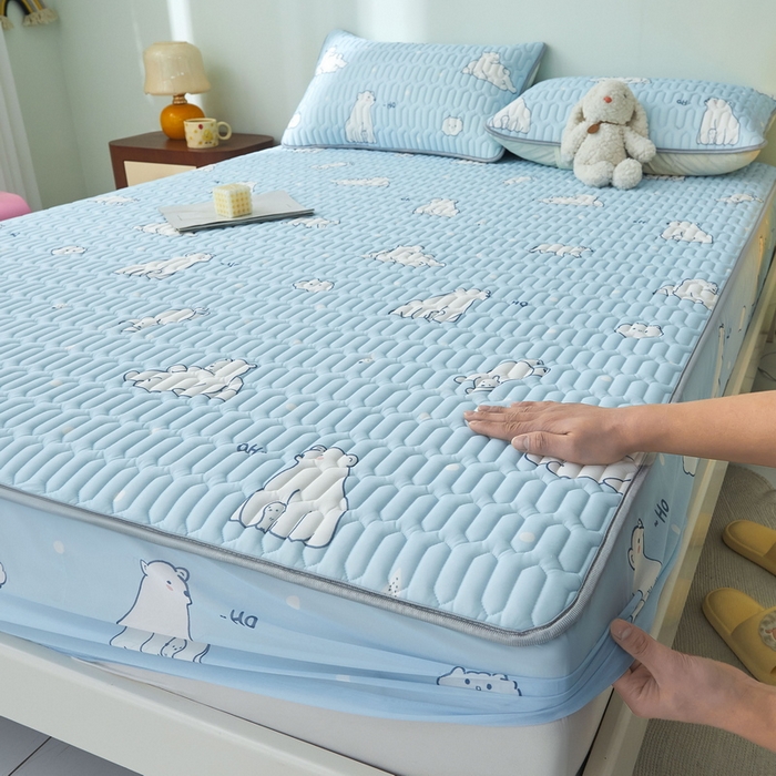 91家纺网 家纺一手货源 找家纺 LIFE.丽芙 2024年新品0.4乳胶凉席加厚床笠款三件套+凉感丝夏被可组合四件套-图片一 北极熊-蓝