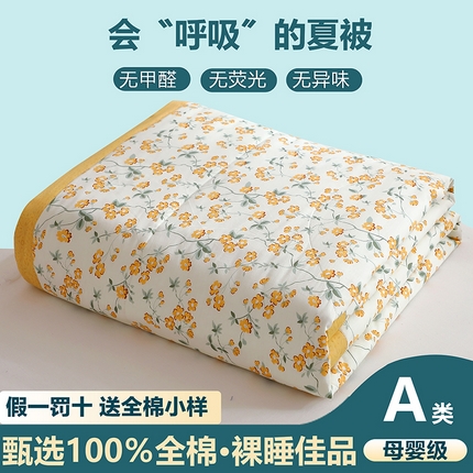 金柚子2024新款全棉印花夏凉被 春风佛面-黄