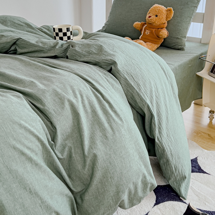 91家纺网 家纺一手货源 找家纺 久典家居 2024新款A类全棉学生款三件套 深绿