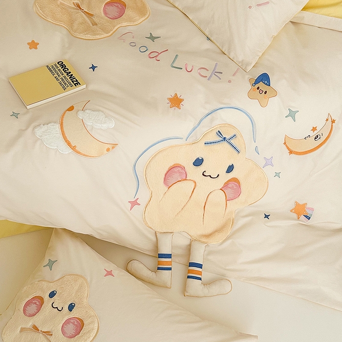 91家纺网 家纺一手货源 找家纺 （总）蜜柚 2024新款全棉水洗棉贴布绣工艺四件套送同款抱枕