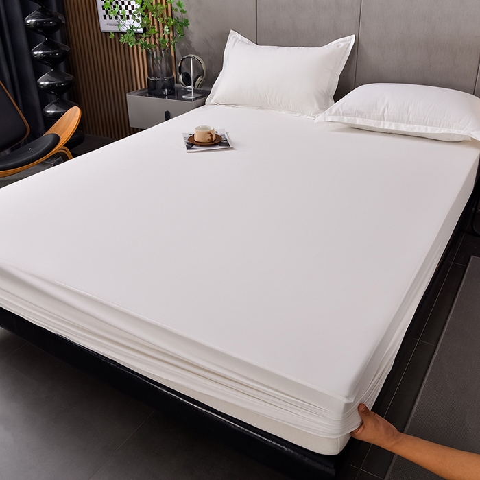 91家纺网 家纺一手货源 找家纺 床笠人家 2025新款全棉纯色防水床笠防水隔尿透气-纯色防水床笠 白色