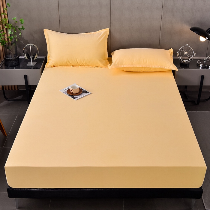 91家纺网 家纺一手货源 找家纺 床笠人家 2025新款全棉纯色防水床笠防水隔尿透气-纯色防水床笠 黄色