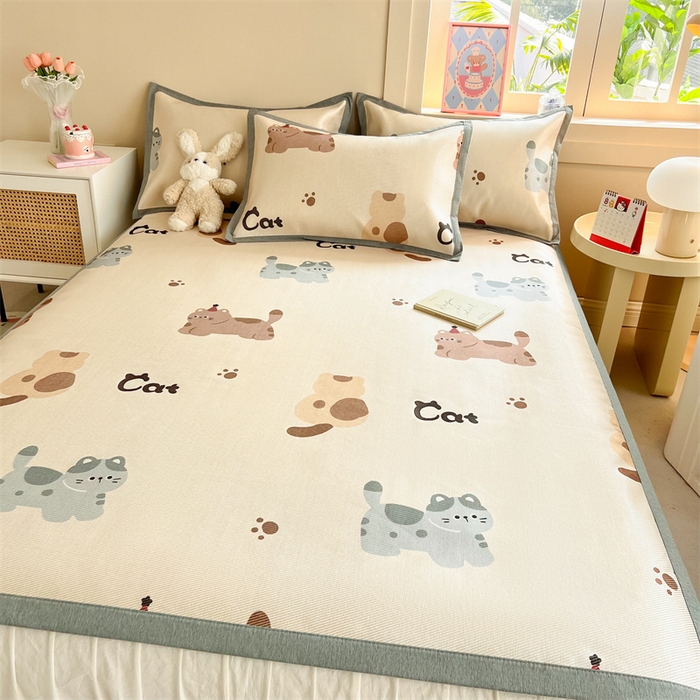 91家纺网 家纺一手货源 找家纺 懒猫家纺 2024新款250D数码印花宽边圆网冰丝席 萌猫派对