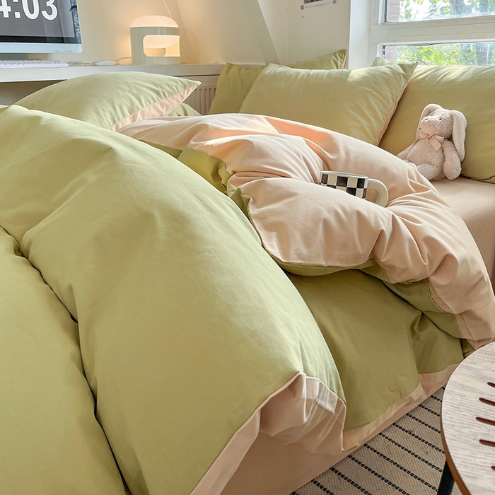 91家纺网 家纺一手货源 找家纺 （总）米粒  2024新款纯色简约双拼磨毛四件套