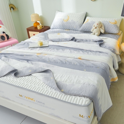 LIFE.丽芙 2024年新品0.4乳胶凉席加厚床笠款三件套+凉感丝夏被可组合四件套-图片一 月半星辰