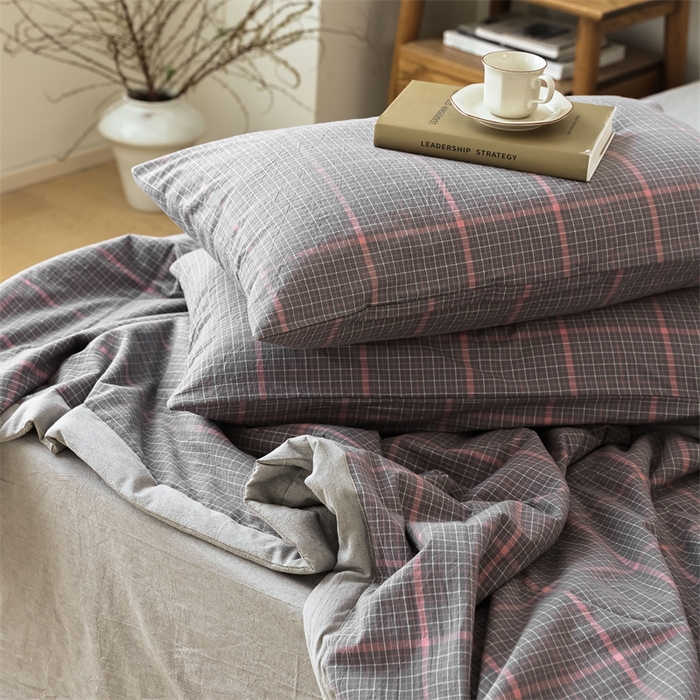 91家纺网 家纺一手货源 找家纺 【直播爆款】24新品A类抗菌全棉色织水洗棉夏被四件套夏凉被空调被-广岛-灰