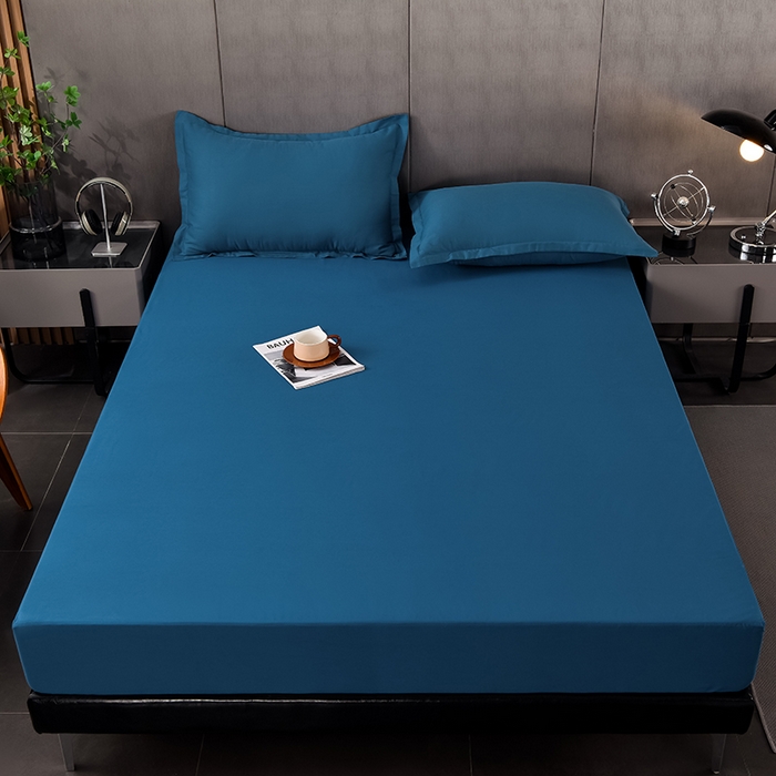 91家纺网 家纺一手货源 找家纺 床笠人家 2025新款全棉纯色防水床笠防水隔尿透气-纯色防水床笠 蓝色