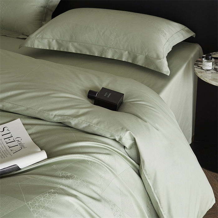 91家纺网 家纺一手货源 找家纺 梦享生活家居 2024新款100支贡缎提花四件套 格林-绿