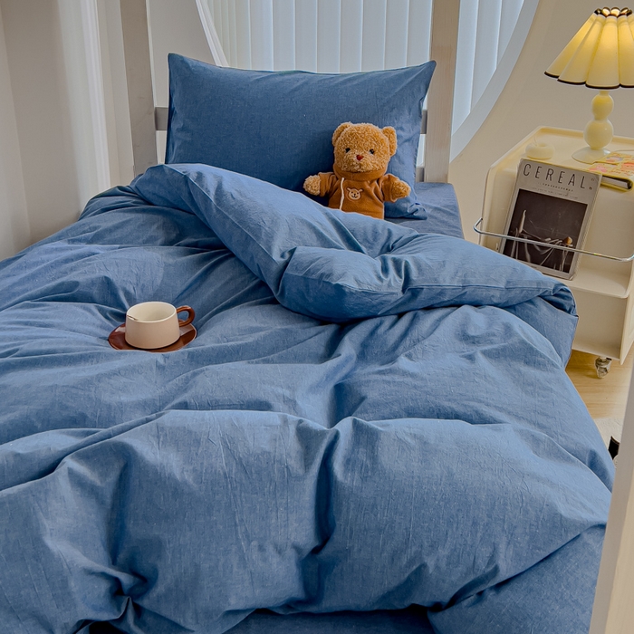 91家纺网 家纺一手货源 找家纺 久典家居 2024新款A类全棉学生款三件套 牛仔蓝