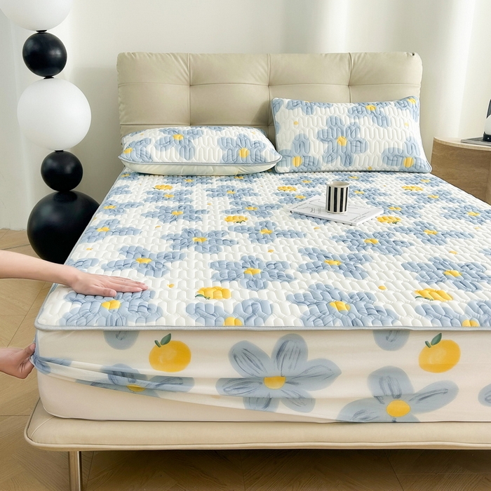 91家纺网 家纺一手货源 找家纺 LIFE.丽芙 2024年新品0.4乳胶凉席加厚床笠款三件套图片二 向阳花