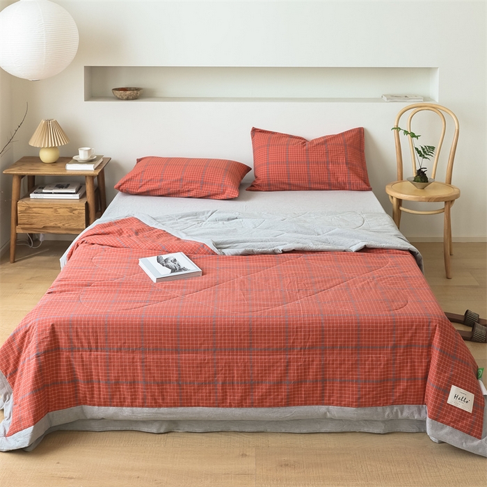 91家纺网 家纺一手货源 找家纺 【直播爆款】24新品A类抗菌全棉色织水洗棉夏被四件套夏凉被空调被-广岛-桔