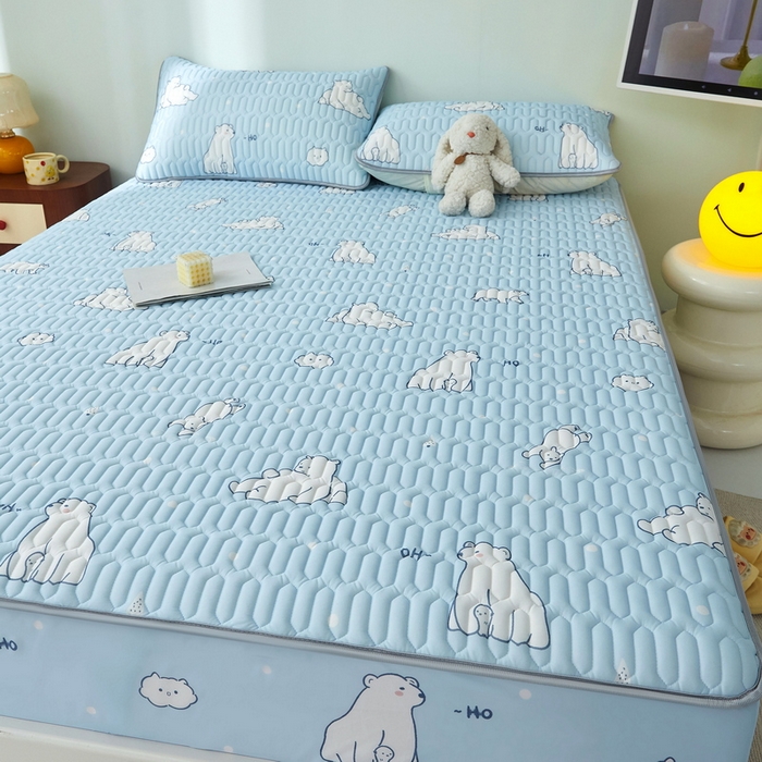 91家纺网 家纺一手货源 找家纺 LIFE.丽芙 2024年新品0.4乳胶凉席加厚床笠款三件套图片一 北极熊-蓝