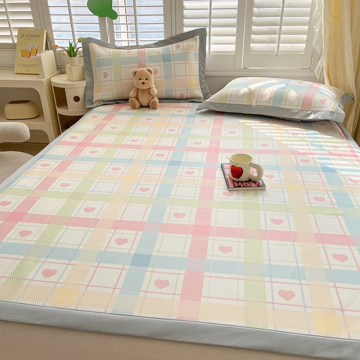 91家纺网 家纺一手货源 找家纺 星座-2025大斜纹复合冰丝凉席 爱心气泡粉