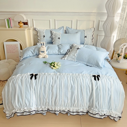 包小包 2024新款臻丝棉小香风提花双层花边韩版公主风四件套（提供买家秀） 小香风-蓝色