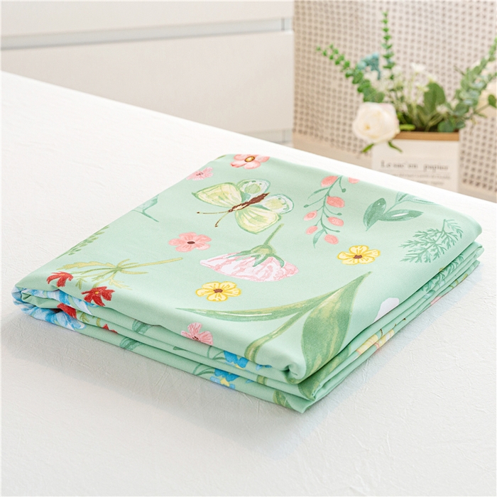 91家纺网 家纺一手货源 找家纺 金泰莱 2025新款印花竹纤维凉席三件套软凉席竹席盖毯子 繁花似锦-绿