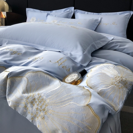 91家纺网 家纺一手货源 找家纺 你好美丽 2025新款水洗真丝刺绣绮梦四件套 绮梦浅蓝