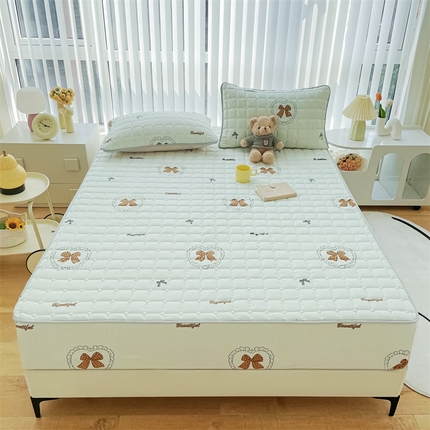 恒尚居 2024新款小清新印花水洗棉大豆夹棉床笠 蝴蝶结绿