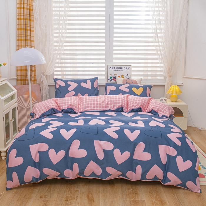 91家纺网 家纺一手货源 找家纺 莎臣豹 2025新款植物羊绒印花四件套 蓝色爱心