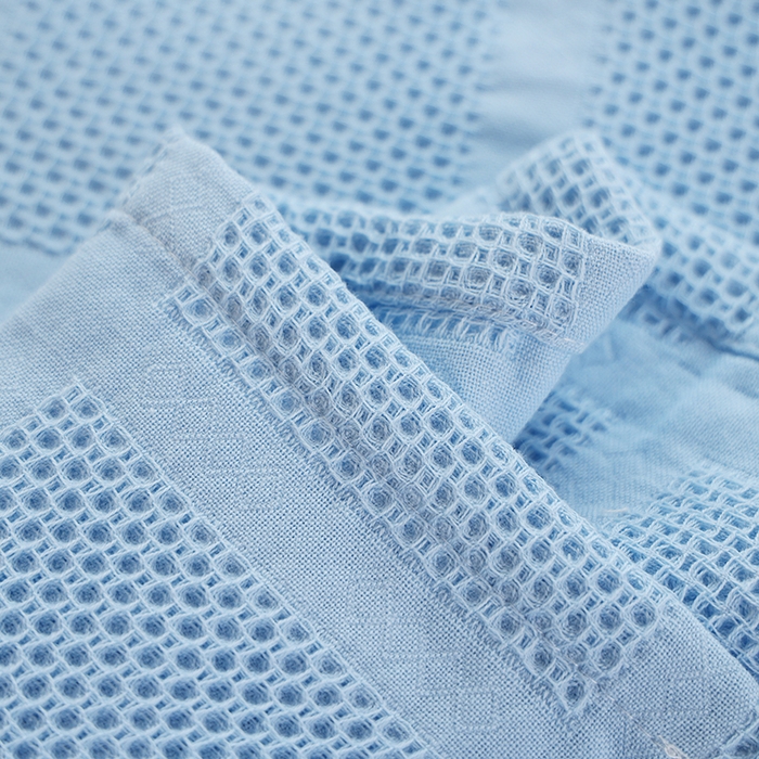 91家纺网 家纺一手货源 找家纺 朴尔毛巾被2024年新品全棉质朴方格风立体华夫格透气纱布枕巾 方格华夫格-浅蓝枕巾50*80cm