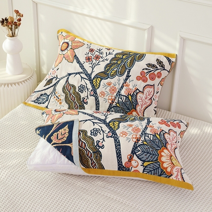 91家纺网 家纺一手货源 找家纺 朴尔毛巾被2024新款彩棉国潮风全棉六层纱布枕巾 花田印象-枕巾52*78cm