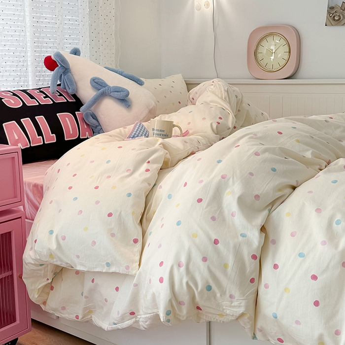 91家纺网 家纺一手货源 找家纺 （总）昔可家纺 2024新款创意枕套全棉波点印花四件套