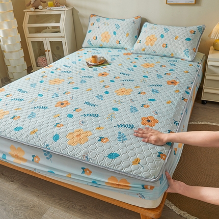 91家纺网 家纺一手货源 找家纺 小萌虎 2024新款冰丝胶质凉席-床笠款 花草