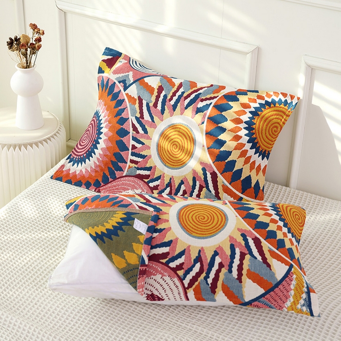 91家纺网 家纺一手货源 找家纺 朴尔毛巾被2024新款彩棉国潮风全棉六层纱布枕巾 彩色星光-枕巾 52*78cm