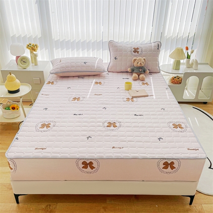 恒尚居 2024新款小清新印花水洗棉大豆夹棉床笠 蝴蝶结粉