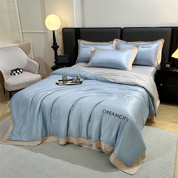 91家纺网 家纺一手货源 找家纺 古吉梦 2024新款水洗真丝提花夏被--迪梦 海青+山灰