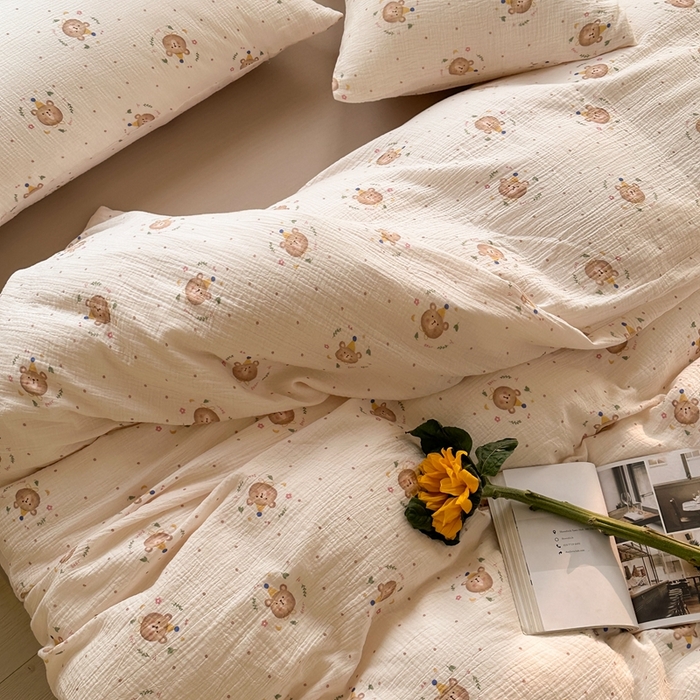 91家纺网 家纺一手货源 找家纺 洋铭区（原狠狠爱）  2024新款皱皱纱四件套 斑点熊