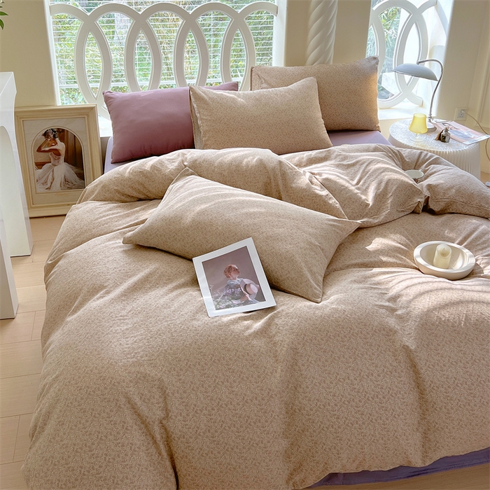 91家纺网 家纺一手货源 找家纺 于果 2024新款全棉双层纱四件套-花黛露豆沙