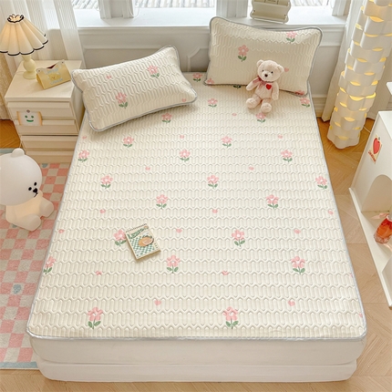 91家纺网 家纺一手货源 找家纺 慕尚家纺 2025新款凉感丝印花乳胶凉席 花儿朵朵